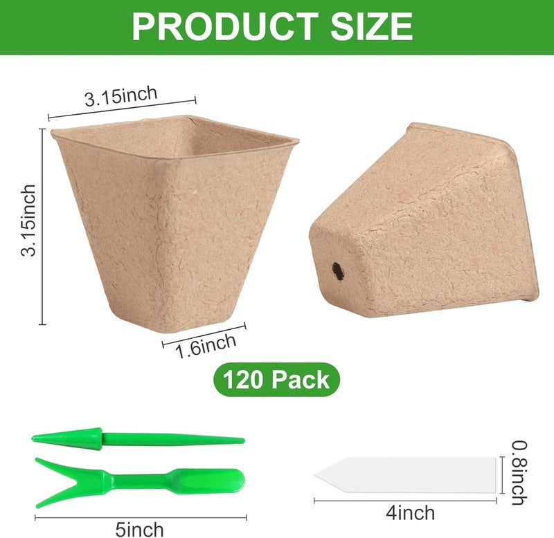 KOAMLY Square Peat Nursery Pots 150 Pcs 3in Biodegradable and Label, Used for Outdoor Gardens in Plant Nurseries - Image 2